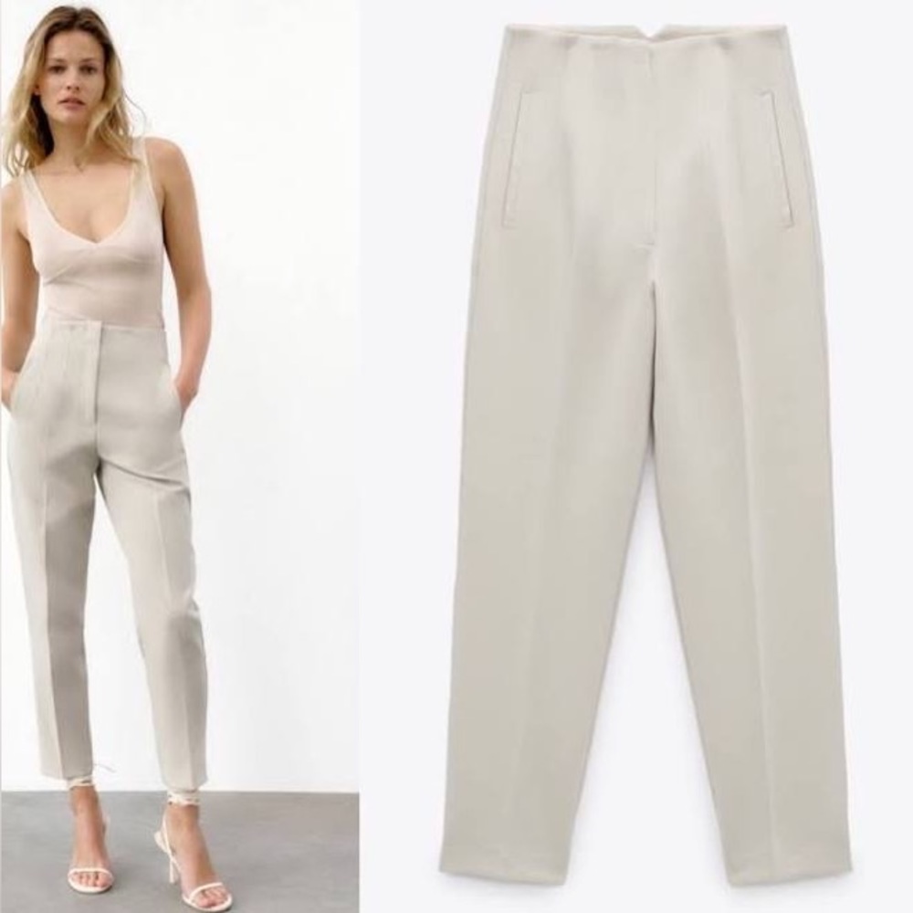 Zara Cream High-Waisted Trousers